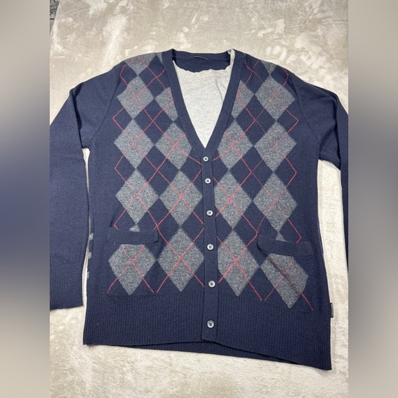 Armand Basi Men’s Wool Cashmere Blend Argyle Plaid Knit Faux Cardigan Sweater L - Picture 3 of 16
